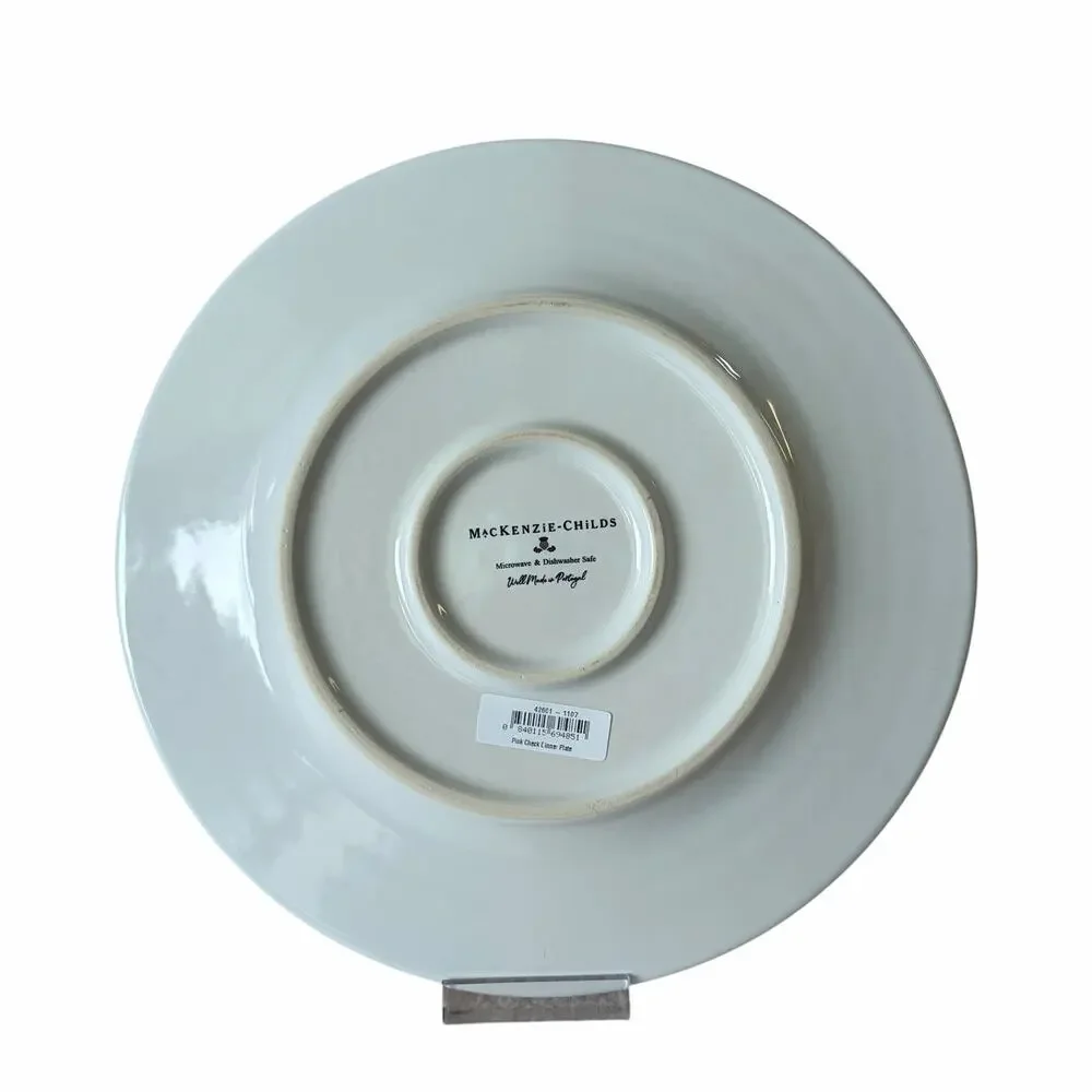 NEW Mackenzie-Childs Pink Check Dinner Plate 11in Portugal Stoneware